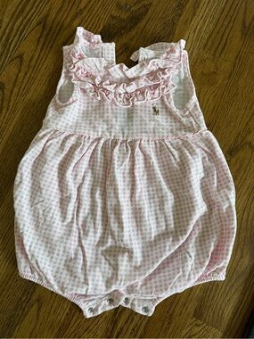 Ralph Lauren Pink Gingham Ruffle Bubble Romper